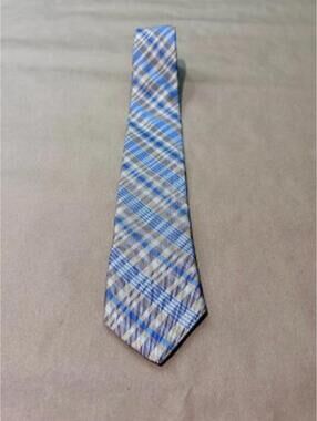 🩵 Haspel 100% Silk Plaid Tie Gold Beige Blue Preppy Classic 58x3 VGUC